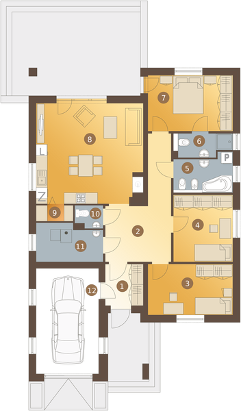 Parter projektu Hubert z garażem 1-st. [A]