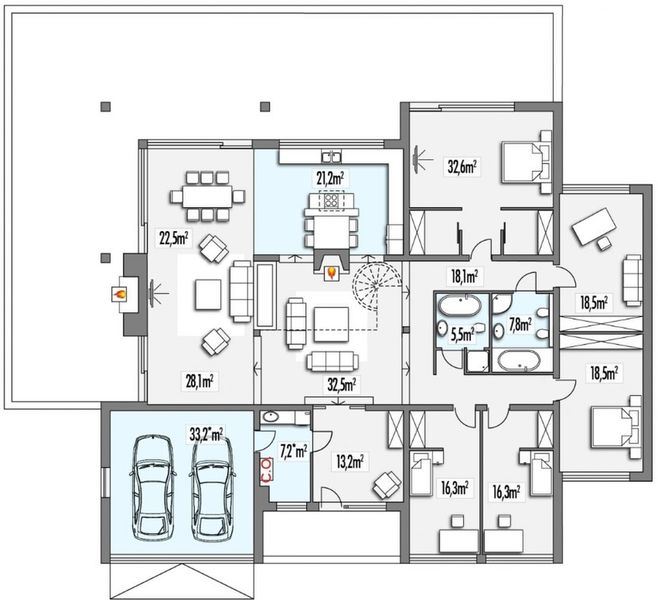 Parter projektu Aloes B 2-garaże
