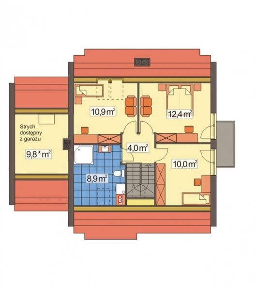Poddasze projektu Jeżynka paliwo stałe wersja B pojedynczy gar.