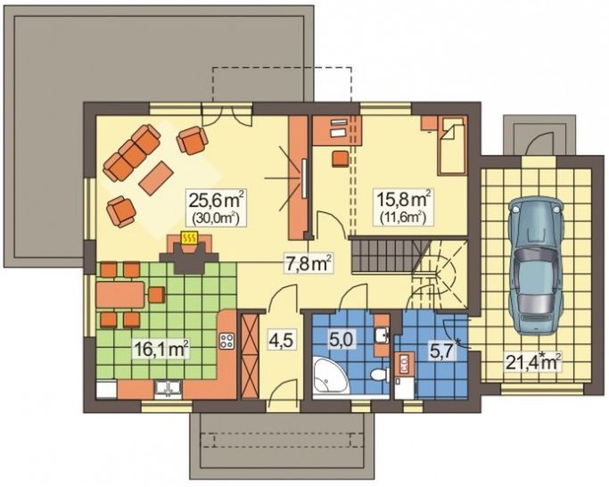 Parter projektu Adaś II wersja B z poj. garażem paliwo stałe