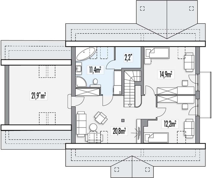 Poddasze projektu Jagódka C PS 2-garaże