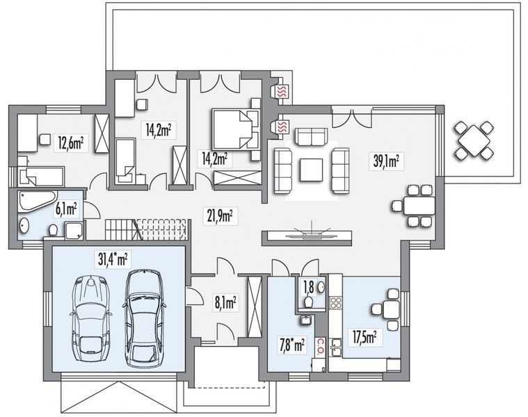 Parter projektu Agatka A 2-garaże