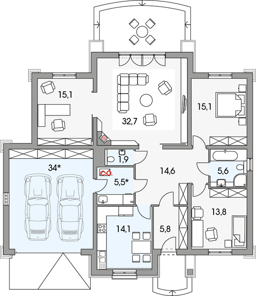 Parter projektu Mila 4B 2-garaże