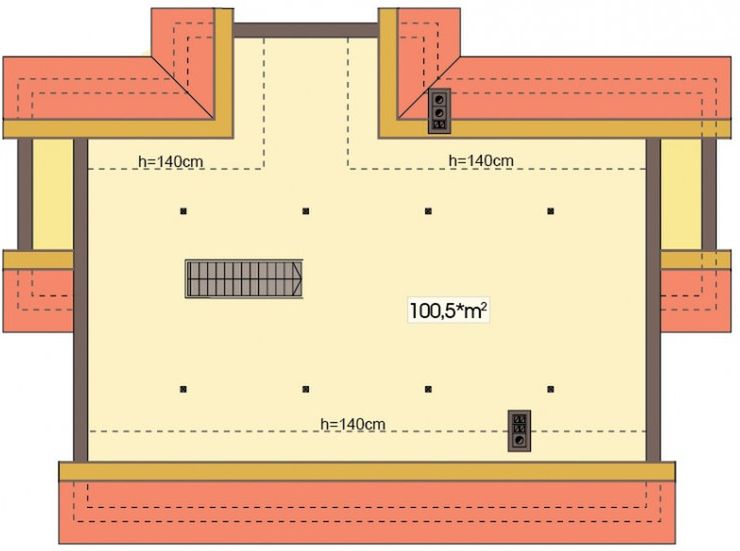 Poddasze projektu Agatka paliwo stałe wersja B dach 32 stopnie