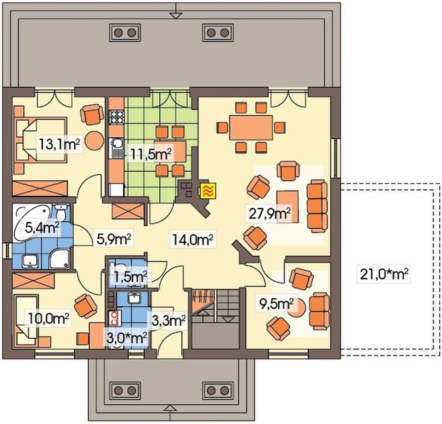 Parter projektu Leokadia wersja B z pojedynczym garażem