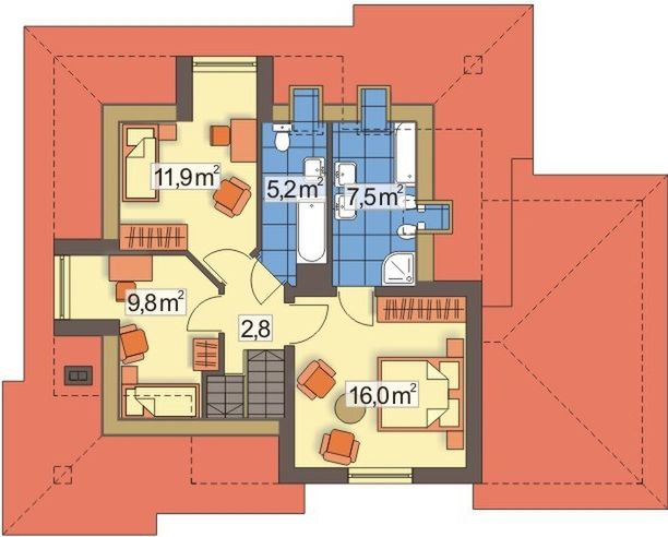 Poddasze projektu Weronika wersja B z pojedynczym garażem