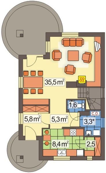 Parter projektu Malinka wersja A bez garażu