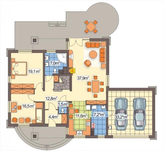 Parter projektu Akacja 2 wersja D z podwójnym gar. paliwo stałe