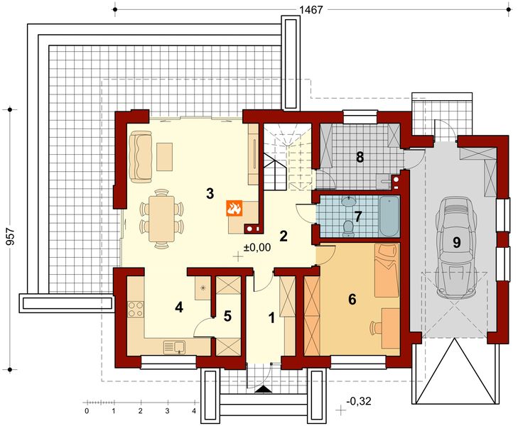 Parter projektu Sowa 2 z garażem