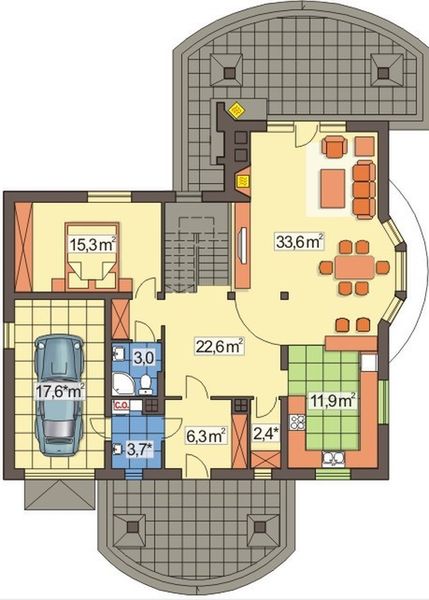 Parter projektu Telimena wersja A z pojedynczym garażem