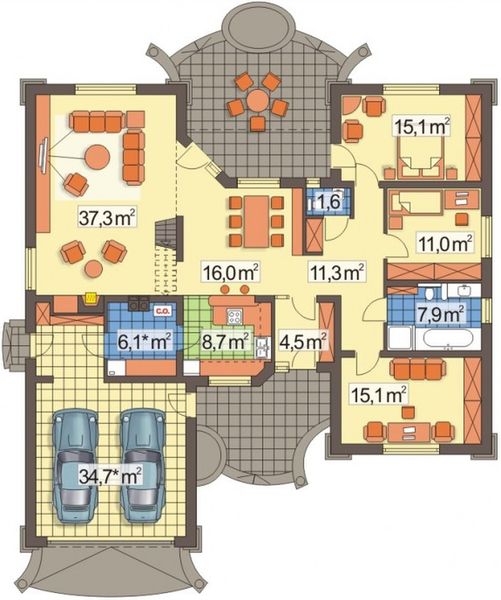 Parter projektu Oliwka wersja B z podwójnym garażem