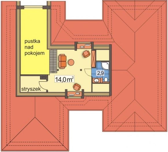 Poddasze projektu Oliwka wersja B z podwójnym garażem