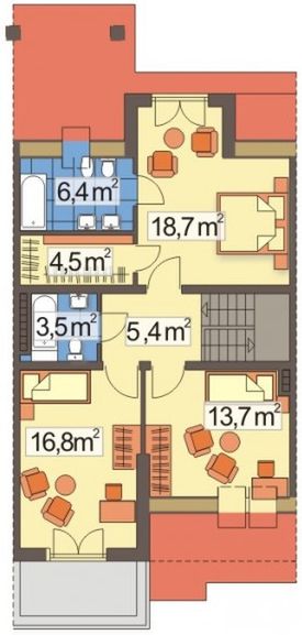 Poddasze projektu Ania segment środkowy szeregówka
