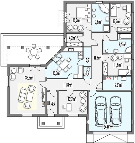 Parter projektu Gracja A 2 garaże