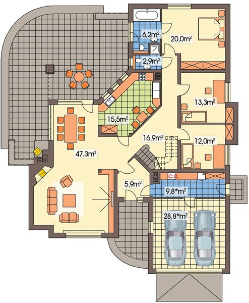 Parter projektu Lawenda B 2-garaże