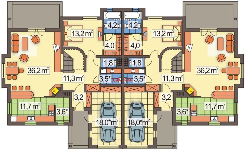 Parter projektu Cynamon wersja A 1-rodzinny 2-lokalowy
