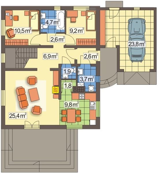 Parter projektu Irena wersja B z pojedynczym garażem