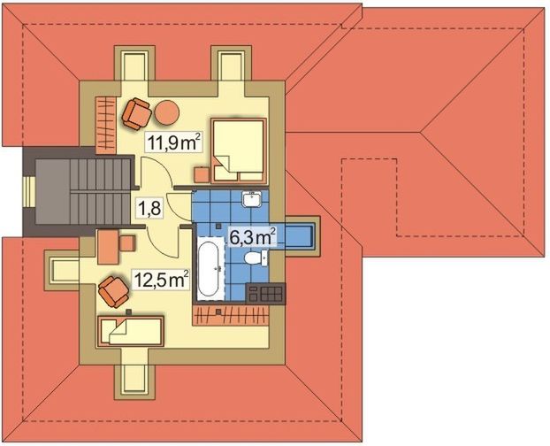 Poddasze projektu Irena wersja B z pojedynczym garażem