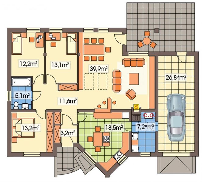 Parter projektu Irys B garaż poszerzony