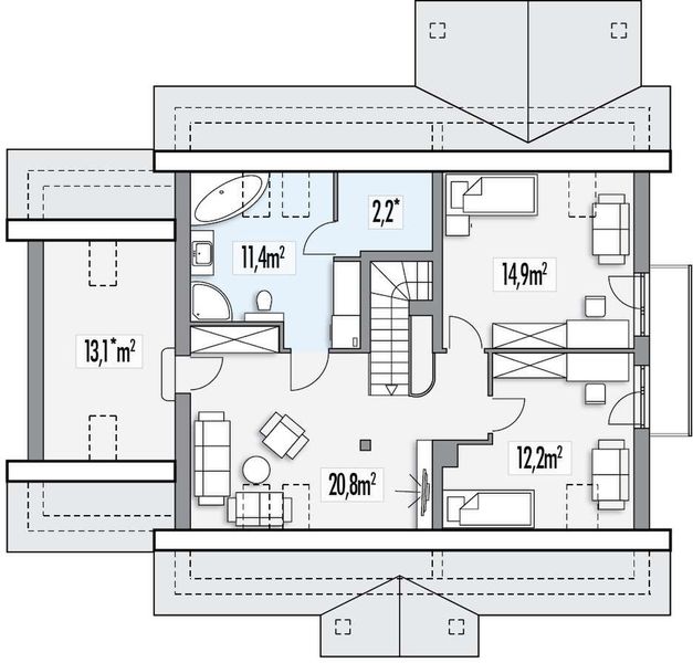 Poddasze projektu Jagódka B garaż PS