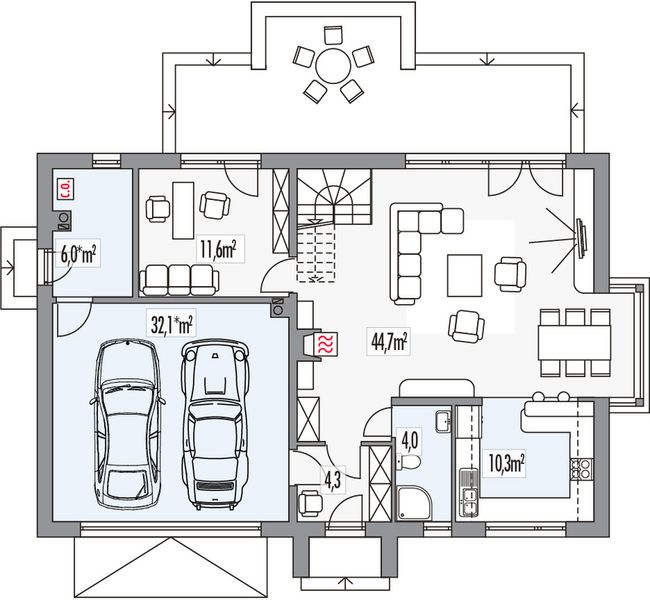 Parter projektu Vincent B 2-garaże