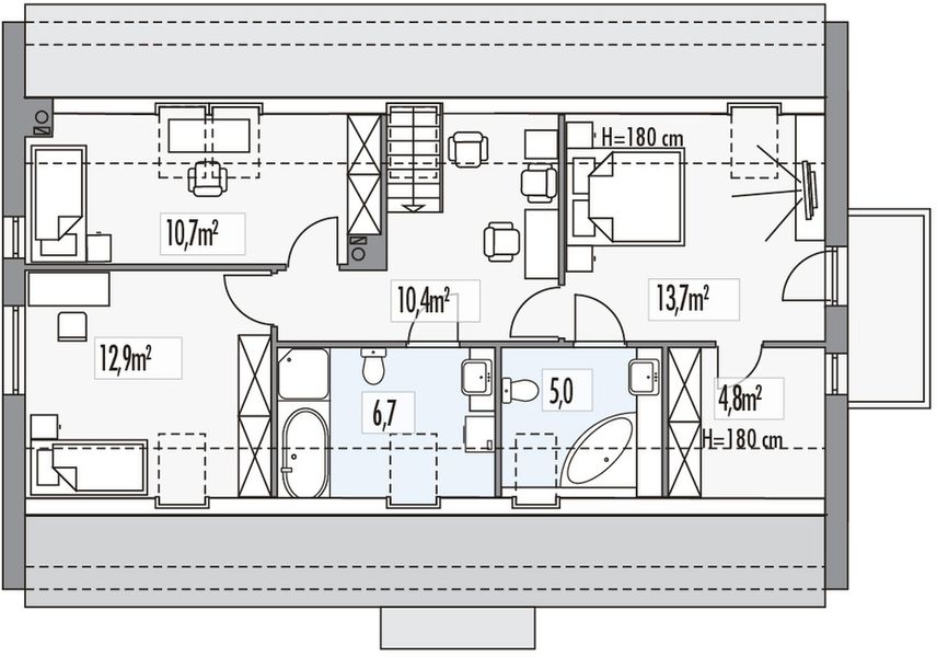 Poddasze projektu Vincent B 2-garaże
