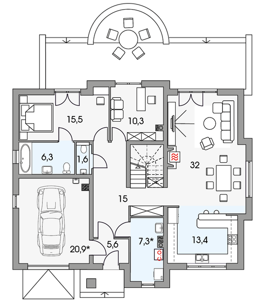Parter projektu Kalina 2A garaż