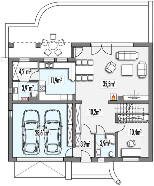 Parter projektu Aster B 2-garaże