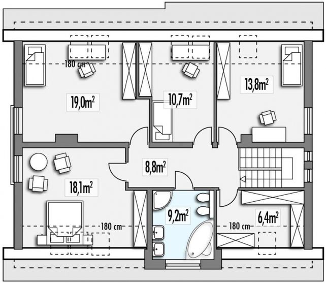 Poddasze projektu Aster B 2-garaże