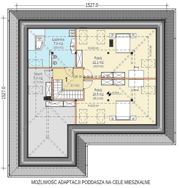 Poddasze projektu Heros z garażem 2-st.