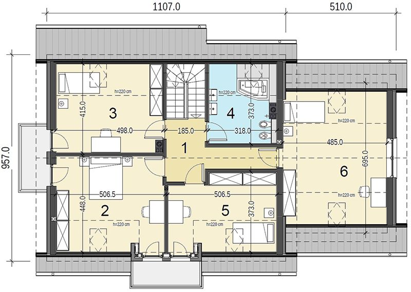 Poddasze projektu Sowa 6 z garażem 2-st.