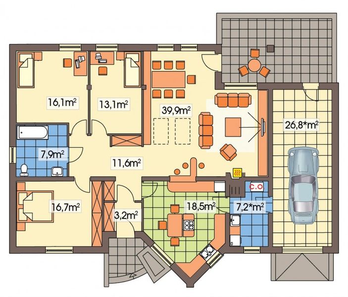 Parter projektu Irys B z powiększoną kotłownią garaż