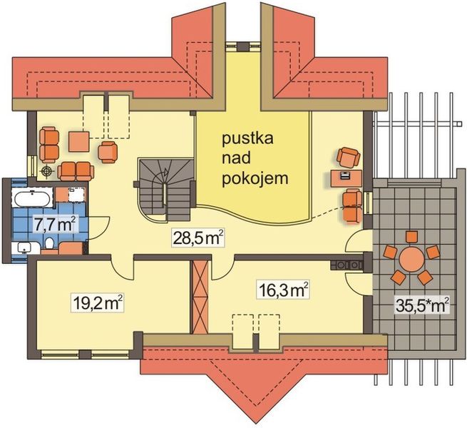 Poddasze projektu Irys 2 D z powiększoną kotłownią, bez garażu