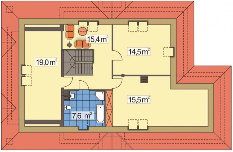 Poddasze projektu Modrzew paliwo stałe wersja B z podwójnym gar.