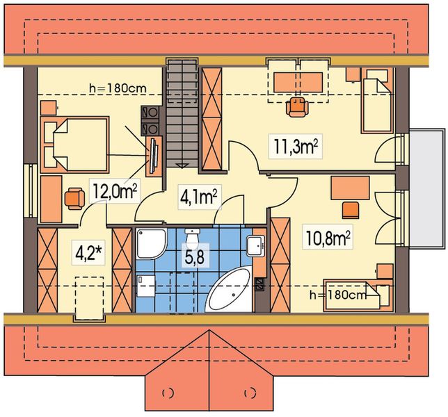 Poddasze projektu Sonia paliwo stałe wersja B z wykuszem