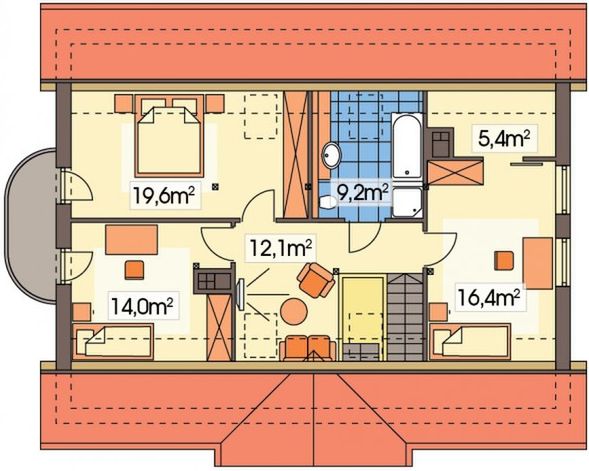 Poddasze projektu Tymek paliwo stałe wersja C z poj. gar. ścianką kolankową i piwnicą