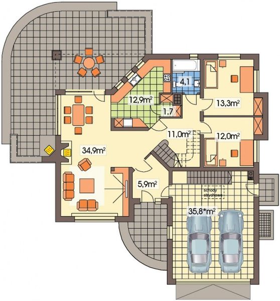 Parter projektu Lawenda 2A P 2-garaże