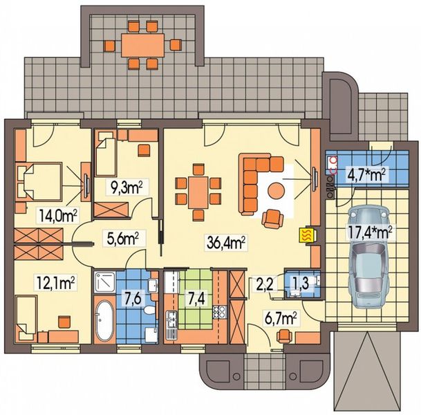 Parter projektu Emma 2 paliwo stałe wersja A pojedynczy garaż