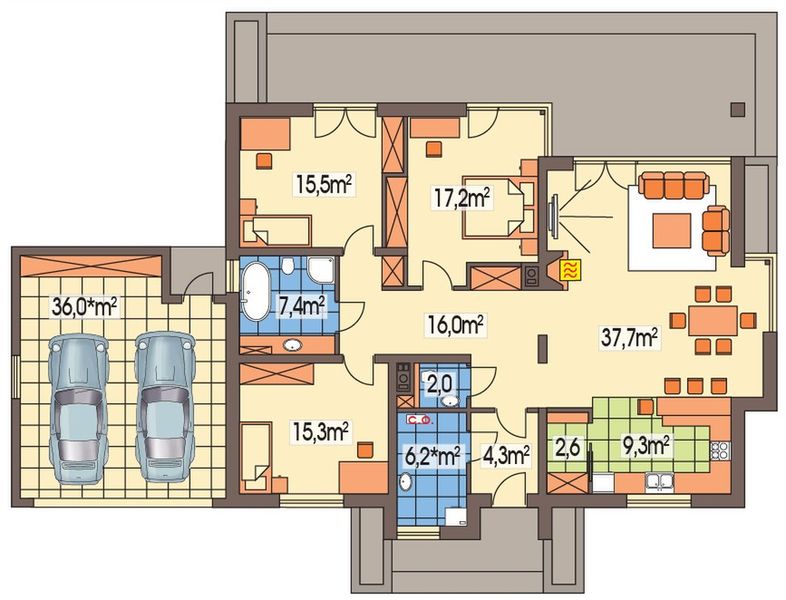 Parter projektu Alabama 3 wersja D z podwójnym garażem paliwo stałe