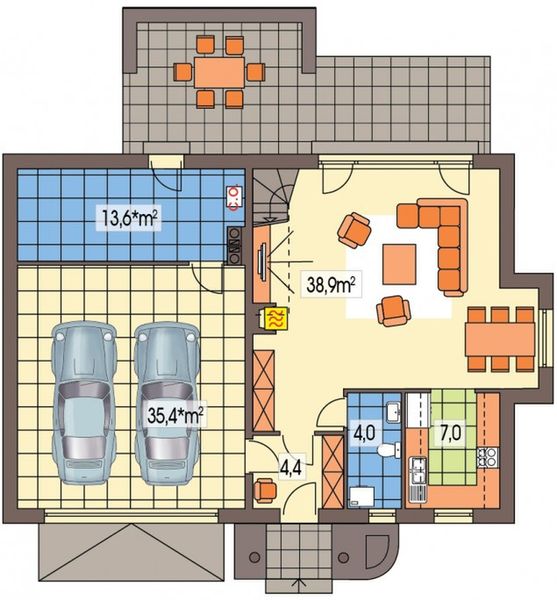 Parter projektu Scarlet B 2-garaże