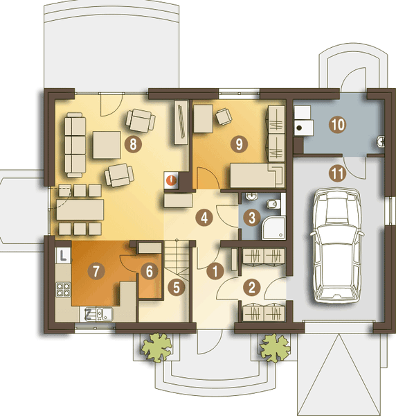 Parter projektu Julia z garażem 1-st. [A]