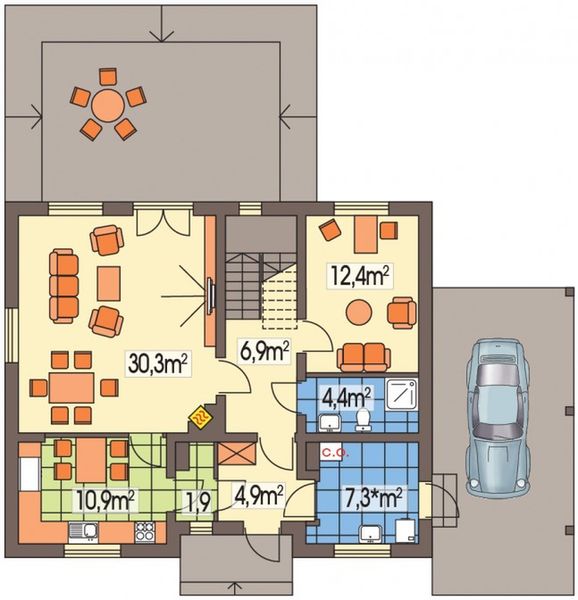 Parter projektu Maria wersja AW z wiatą paliwo stałe