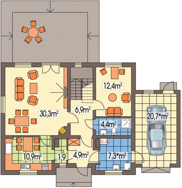 Parter projektu Maria wersja B z garażem paliwo stałe