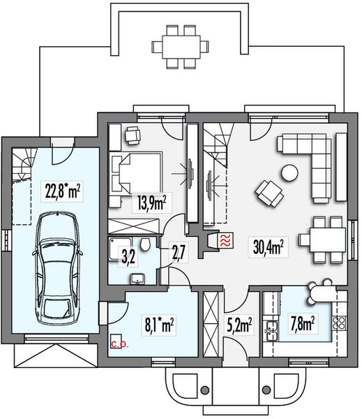Parter projektu Sandra A garaż PS