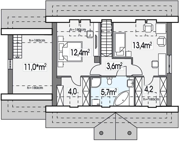 Poddasze projektu Sandra A garaż PS