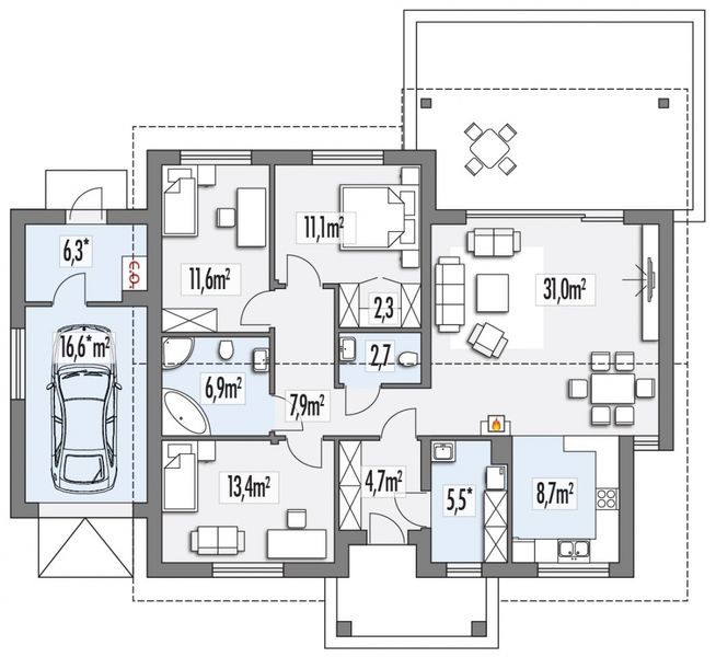 Parter projektu Antek 2B garaż PS