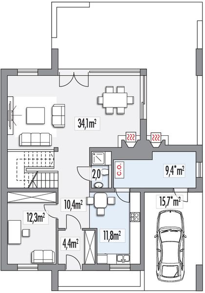 Parter projektu Alamo wersja A z wiatą paliwo stałe