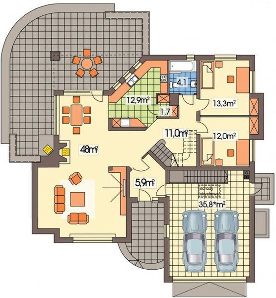 Parter projektu Lawenda 2B P 2-garaże