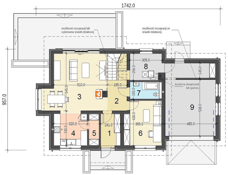 Parter projektu Sowa 5 z garażem 2-st.