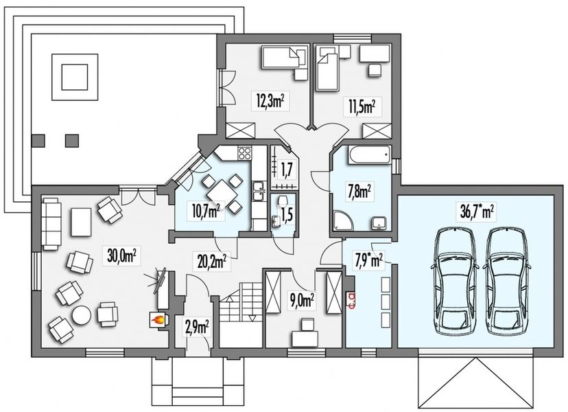 Parter projektu Benita C 2 garaże